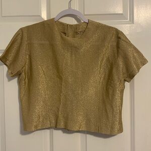 Cropped gold lame shirt, holiday clothes size small